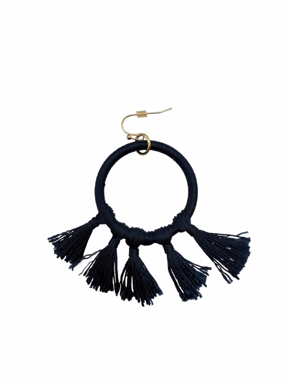 Claire’s Navy Blue Tassel Hoop Earrings Gold Tone NWT Statement Boho